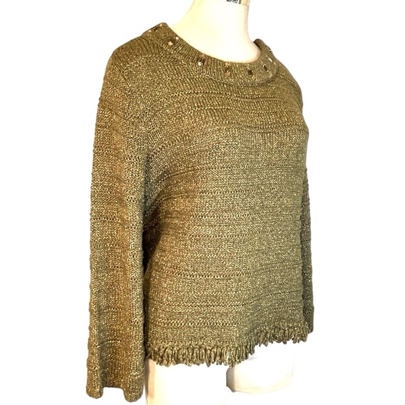 Gold Metallic Jewel Faceted Stone Neckline Sweater - Picture 8 of 14